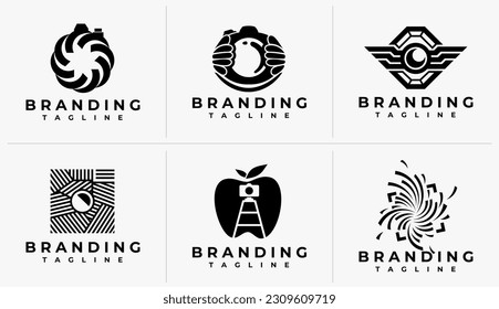 Set of abstract photo camera lens logo design. Modern photography logo branding.