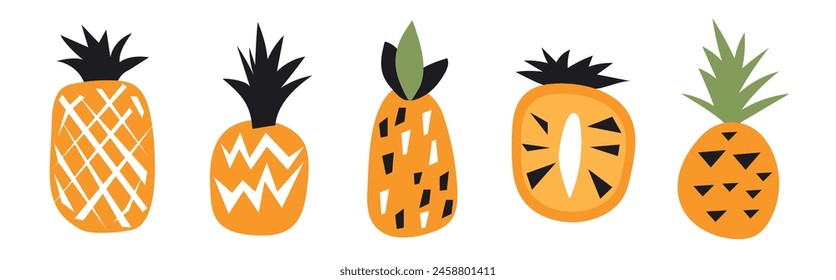 Set of abstract  pineapple. Simple pineapple. Contemporary trendy vector illustration. Fruit collection design for interior, poster, cover, banner. All elements are isolated.