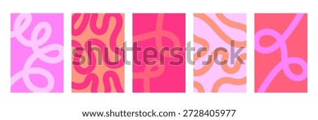 Set of abstract pink backgrounds with flowing wavy lines. Modern trendy shapes for social media, branding, poster, cover, story, packaging and digital design.