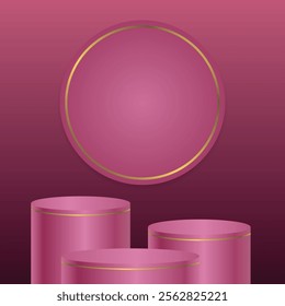 Set of abstract Pink, cylinder podium. Modern vector illustration platform for product