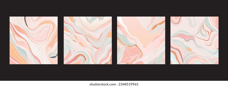 Set of abstract pink marble backgrounds, vector ink texture.