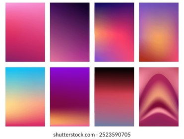 Conjunto de Diseño gráfico de fondo de Vector de color degradado suave de color rosa, violeta, rojo abstracto.