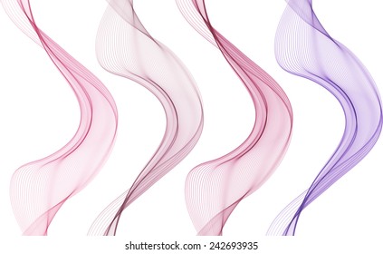 Set of abstract pink and violet waves isolated on white
