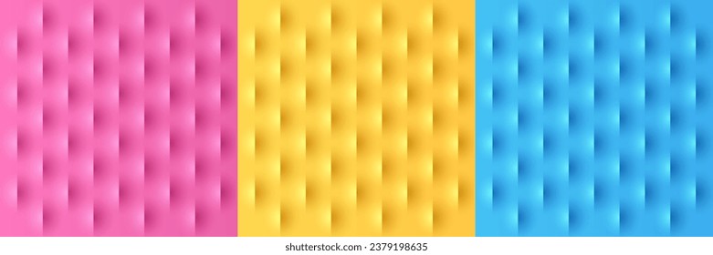 Set of abstract pink, yellow and blue 3D pattern background. Paper cut concept. Modern futuristic 3d shapes elements collection design. Minimal and clean simple geometric shapes. Vector illustration.