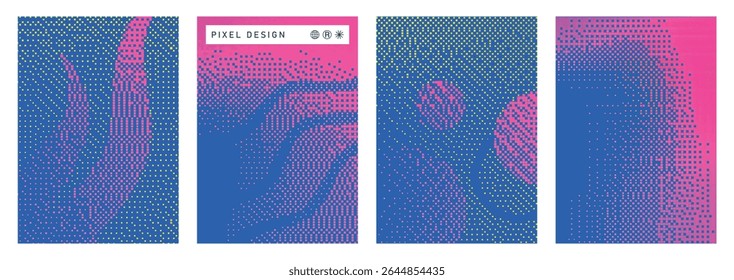 Set of abstract pixel art backgrounds with colorful mosaic patterns and gradient effects for social media stories and digital design vector illustration