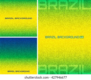 Set of Abstract pixel digital background using Brazil flag colors 2016, A4 size, square format. Vector illustration.