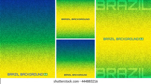 Set of Abstract pixel digital background using Brazil flag colors, A4 size, square format. Vector illustration.