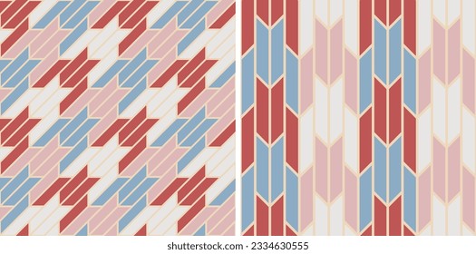 Establece un patrón vectorial sin fisuras de plaid abstracto con una houndstoth. Textura de fondo coloreada a cuadros. Fondo de pantalla de Tartán. Impresión en tela, camisa, textil, cortina y mantel.