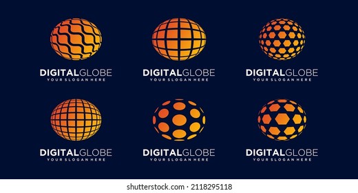 set of abstract planet data digital technology Logo Design vector Template.