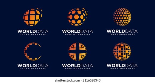 set of abstract planet digital Logo Design vector Template.