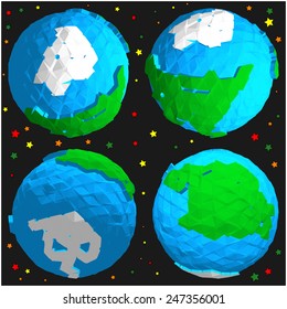 Set of abstract planets in low-polygonal style