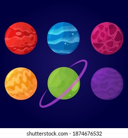 Set of abstract planets. Vector cartoon illustrations. Isolated objects. Flat design.