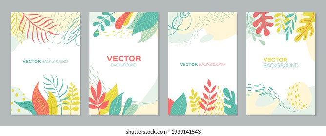Set of abstract plants backgrounds with empty space for text, bright banners posters
