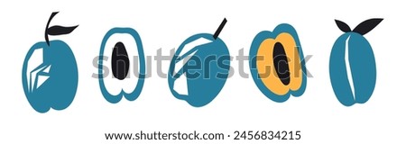 Set of abstract  plums. Simple plum. Contemporary trendy vector illustration. Fruit collection design for interior, poster, cover, banner. All elements are isolated.