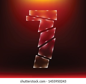 set of abstract poly luxury glass number character 7 seven slash by sword with red color background.  vector illustration eps10