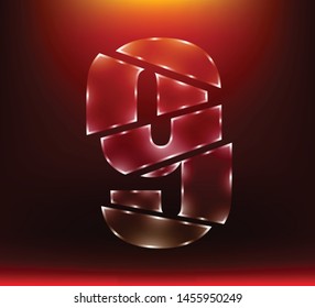 set of abstract poly luxury glass number character 9 nine slash by sword with red color background.  vector illustration eps10