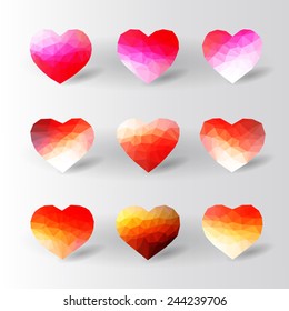 set of abstract polygon hearts. Valentines Day background.Vector, EPS 10