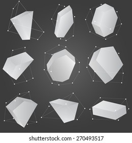 Set of abstract polygonal geometric shape. low poly and minimal style. Vector illustration.