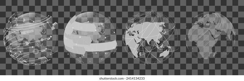 Conjunto de globo poligonal abstracto con líneas de conexión y puntos.