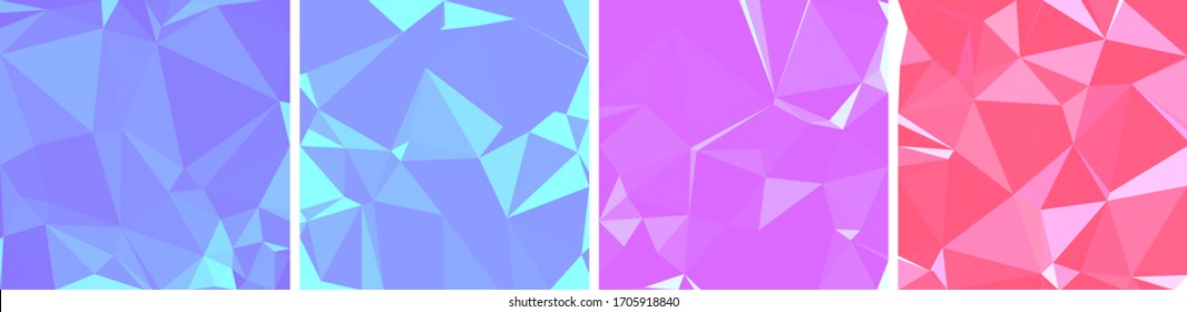 Set of an abstract polygonal mosaic backgrounds consisting of triangles of different sizes and colors. Modern geometrical backdrop. Beautiful crumpled pattern.