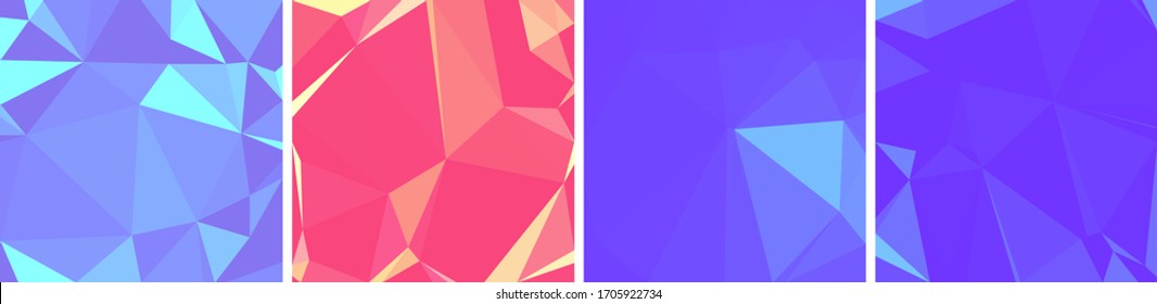 Set of an abstract polygonal mosaic backgrounds consisting of triangles of different sizes and colors. Modern geometrical backdrop. Beautiful crumpled pattern.