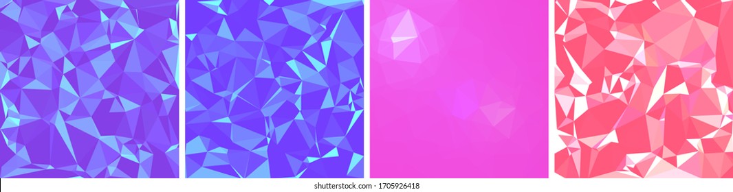 Set of an abstract polygonal mosaic backgrounds consisting of triangles of different sizes and colors. Modern geometrical backdrop. Beautiful crumpled pattern.