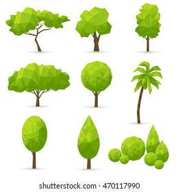 Set of abstract polygonal trees on a white background. Vector illustration.