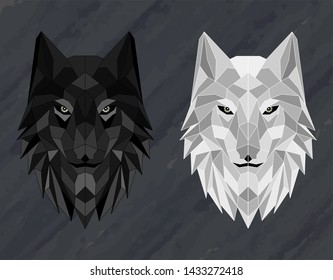 Set of Abstract polygonal wolf head