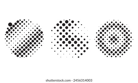 Conjunto de Abstractas pop art cómic estilo gris círculo semitono aislado sobre fondo blanco Vector. Vector monocromo punteado. Fondo de semitonos de Vector Abstractas. Vector de gradación de puntos