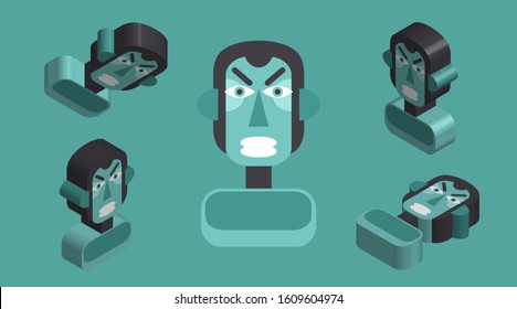 Set. Abstract portrait of man. Art, vector illustration.