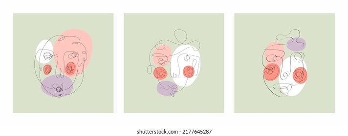 Set of Abstract portrait in painting style. Vector illustration.