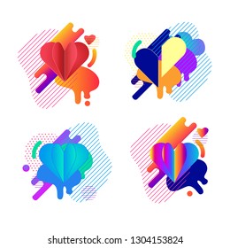 Set abstract postcards Valentines Day, anti-valentine day. Heart paper texture. Bright, color gradient, fluid shape