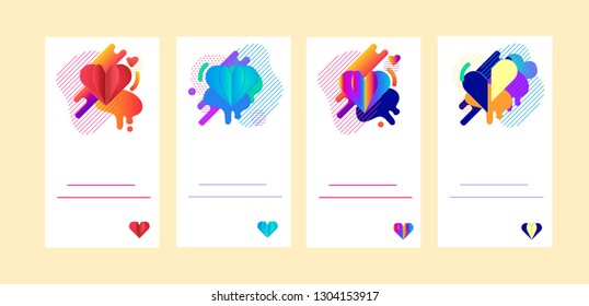 Set abstract postcards Valentines Day, anti-valentine day. Heart paper texture. Bright, color gradient, fluid shape