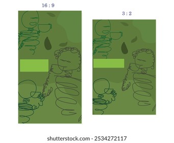 Set aus abstraktem Poster, Hintergrund, Karte, Grußkarte, Folie, Konzeptdesign, Website, Interieur, im Thema grüner Tee matcha Farbverhältnis 16:9 und 3:2.