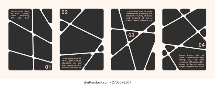 set of abstract poster background with liquid connected circle dots. metaballs pattern, abstract geometric shapes collection. Point movement flat layout template icon, frame collage for photo
