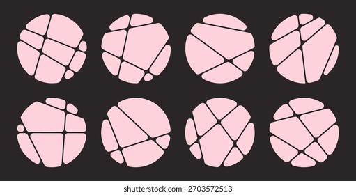 set of abstract poster background with liquid connected circle dots. metaballs pattern, abstract geometric shapes collection. Point movement flat layout template icon, frame collage for photo