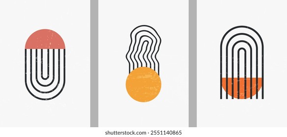 Conjunto de pôster abstrato. Design para pôster, arte, cartão postal, brochura. Ilustração vetorial. Estilo minimalista. Formas de geometria. Arte de parede. 