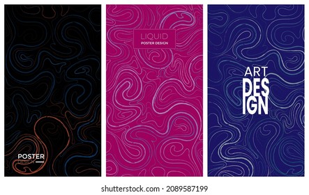 Set of abstract poster with liquid line. Applicable for cover design, presentation, invitation, flyer, annual report, poster and business card, packaging design. Modern colorful illustration.