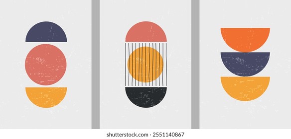 Set of abstract poster. Vector illustration. Minimalistic style. Geometry shapes. Wall art. Design for poster, art, postcard, brochure.
