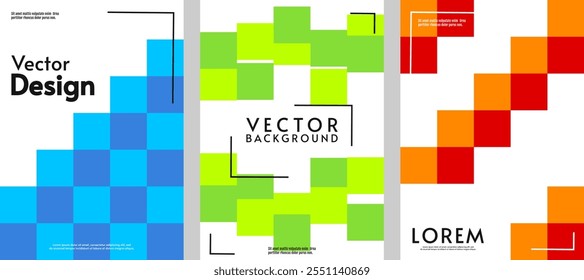 Set eines abstrakten Posters. Vektorgrafik. Geometrie, quadratische Elemente. Design für Poster, Cover, Banner, Postkarte.  