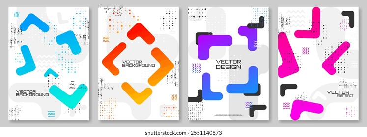 Conjunto de pôster abstrato. Ilustração vetorial. Elementos de forma geométrica. Design de meio-tom. Design para cartaz, capa, banner, cartão-postal.  