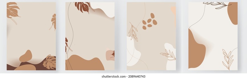 set Abstract posters art paper tropical card, poster, banner,modern line shape graphic artwork decoration  nature leaf artist plant print banner design page vector illustration