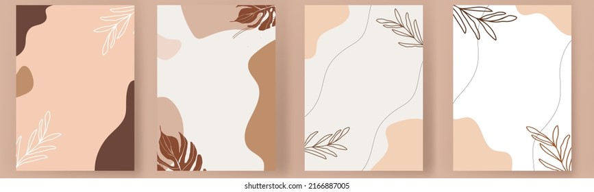 set Abstract posters art paper tropical card, poster, banner,modern line shape graphic artwork decoration  nature leaf artist plant print banner design page vector