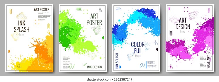 Set of abstract posters. A bright splash of paint on a white background. Place for text. Design for cover, poster, business card, postcard, brochure. Vector illustration.