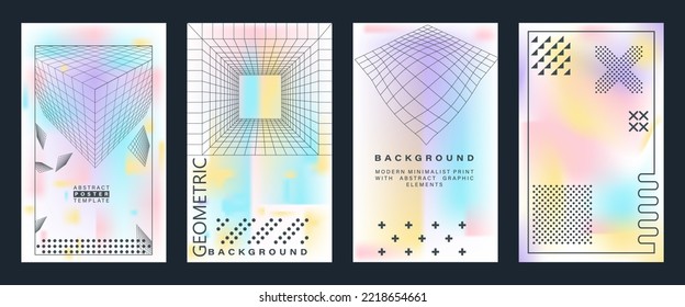 A set of abstract posters in the brutalist style. Modern print with simple geometric shapes and graphic elements