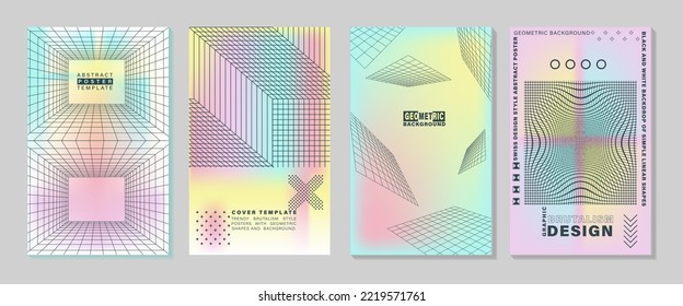 A set of abstract posters in the brutalist style. Modern print with simple geometric shapes and graphic elements