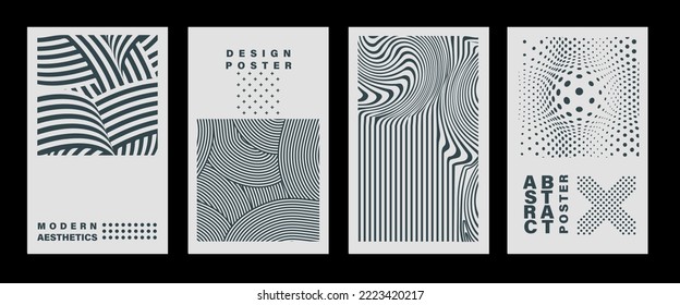 A set of abstract posters in the brutalist style. Modern print with simple geometric shapes and graphic elements