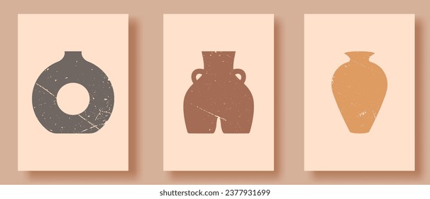 Set abstract posters with ceramic vases different shape. Antique, ancient ceramic vases. Vector illustration