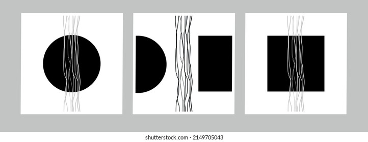 
set of abstract posters with circle and square for room interior