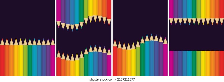 Juego de afiches abstractos con lápices de colores. Plantillas creativas de estilo plano.